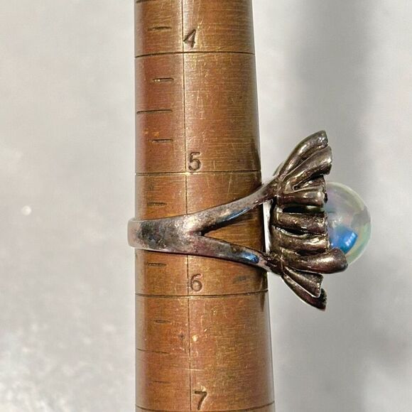 Vintage Sterling Silver Black Pearl & Marcasite Starburst Enchanted Cocktail Rin - Picture 5 of 5